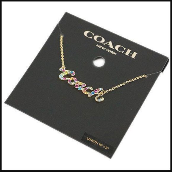 NEW Coach Signature Script Necklace in Gold Multi Color Rainbow Retail $118.00 - Picture 1 of 8